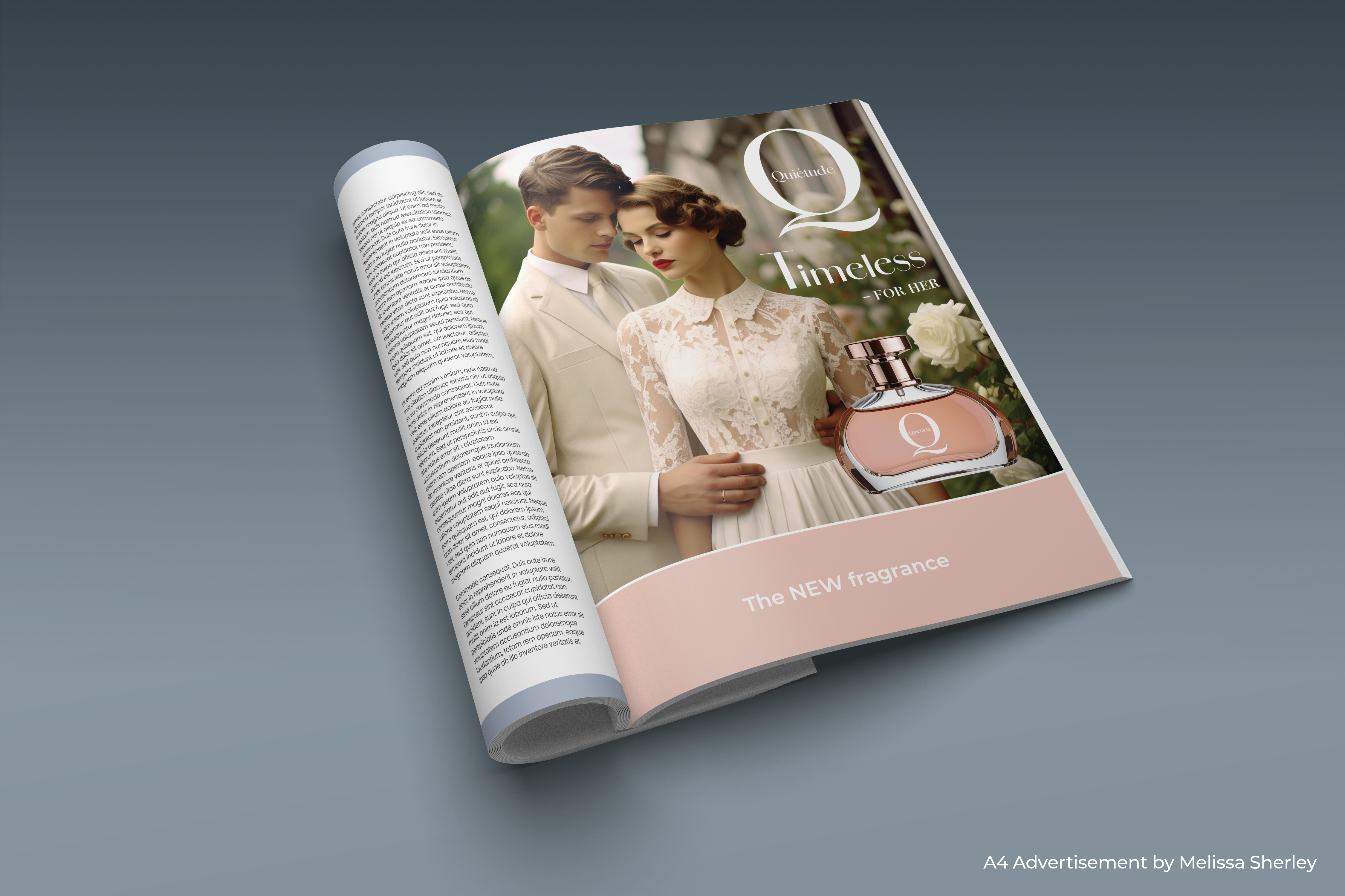 Quietude print advertisement design by Graphic Designer Melissa Sherley