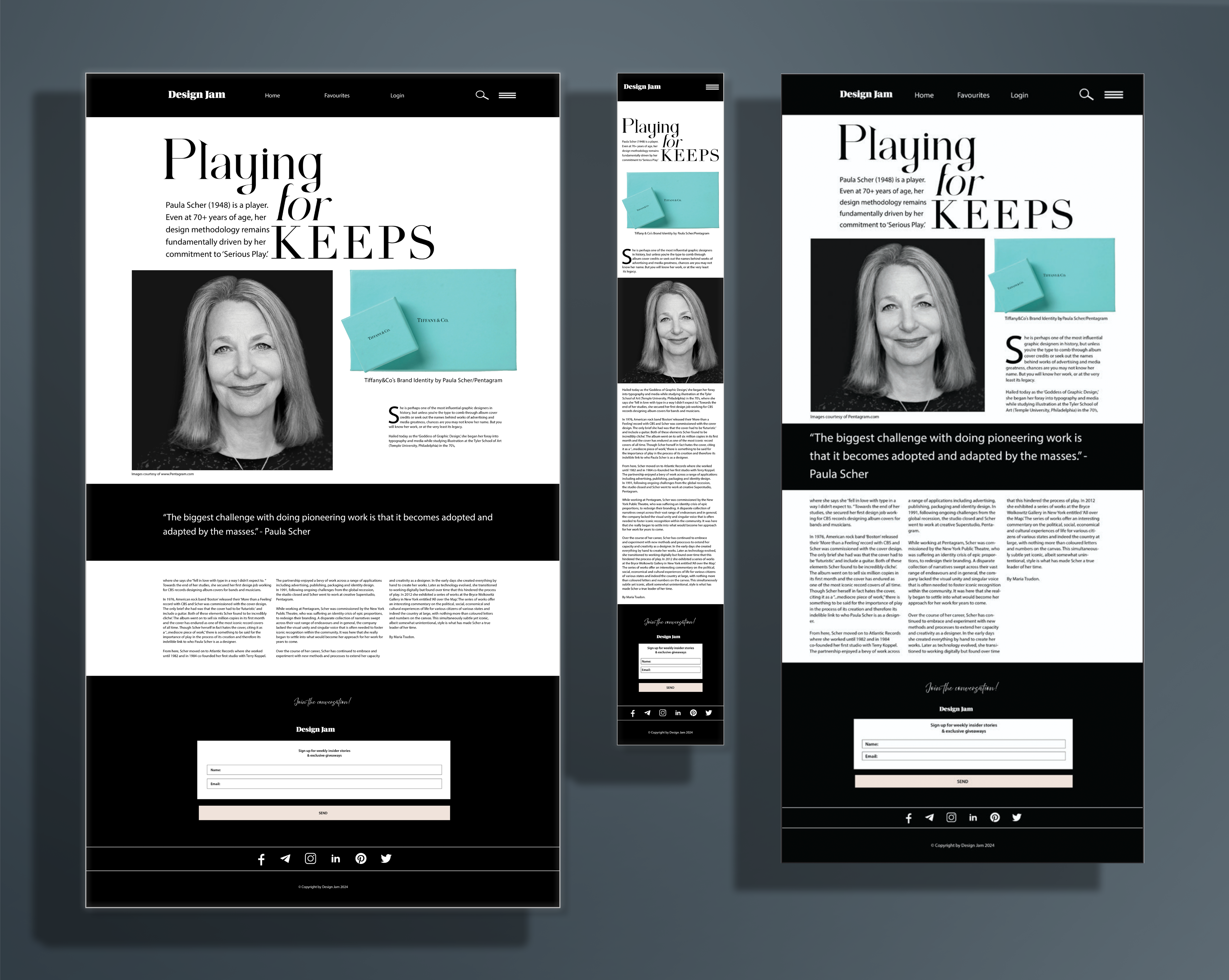Paula Scher digital article designs by Graphic Designer Melissa Sherley